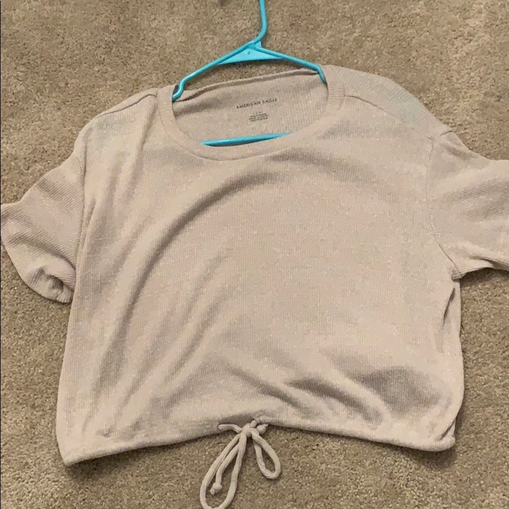 Tied Waist Beige Ribbed AE Shirt